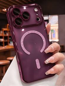 奢華電鍍亮片透明支架手機殼，適用於 iPhone 17 Pro Max 17 Pro 17 16 Pro Max 16 Pro 16 15 Pro Max 15 Pro 14 Pro 13 Pro Max 12 Pro Max 11，時尚相機保護透明電鍍背蓋 - 透明櫻桃紅 - 查看 3