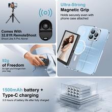 Magnetic Phone Vlog Selfie Monitor With HD Screen Display - Rechargeable 36V Dual Power (Battery/USB), Compatible With IOS And Android Phones, With Remote Control, Wireless Rear Camera Monitor, Suitable For Live Streaming, Content Creation, Selfie, Video Recording, Camera, Magnetic Vlog Selfie Screen Mirror Compatible With Iphone 7-17 - Multicolor - View 10