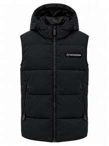 Men's Hooded Puffer Vest, Zip Up Padded Gilet - Black - View 7