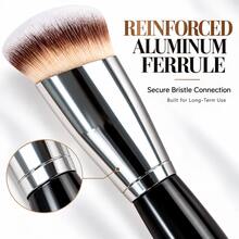 Professional Angled Foundation Brush Set, With Black Handle Suitable For Liquid/Cream Foundation. Nylon Bristles And Oval Brush Head Can Be Used For Contouring, Blending And Powder Application. Suitable For All Skin Types. - Black - View 5