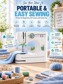 SMEG is gems Máquina de coser eléctrica portátil, 12 puntadas incorporadas, enhebrado automático, costura inversa, con luz y cortador de hilo incorporado, adecuada para costura en el hogar - verde menta - Ver 2