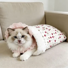 Comfortable And Warm Winter Cat Bed, Soft Plush Cat Sleeping Bag, Portable Cat Bed Suitable For Indoor Cats, 360° Enclosed Cat Hideout Suitable For Cats And Small Dogs, Suitable For 8.82-17.64 Lbs Cats (Cute Pattern) - Multicolor - View 4