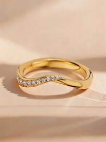 3pcs 18K Gold Plated Luxury Pear-Shaped Gemstone Rings, V-Shaped Twisted Teardrop Ring, Diamond Cluster Ring, Exquisite Holiday Party Gift For Women - Yellow Gold - View 14
