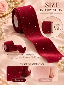 Shiny Rhinestone Velvet Ribbon, Multiple Colors Available, Burgundy And Light Pink Soft Velvet Decorative Ribbon, Suitable For High-End Gift Boxes, Weddings, Bows, Floral Arrangements, Hair Accessories, Clothing, Festivals And Handmade DIY - Rhinestone Ribbon - View 8