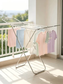 1pc Foldable Metal Clothes Drying Rack - Large‑Capacity Floor‑Standing Drying Rack, Space‑Saving, Sturdy And Durable, Movable, For Drying Clothes, Towels, Quilts And Socks, Suitable For Laundry Room, Balcony, Bathroom And Terrace - Multicolor - View 8
