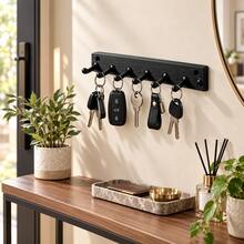 1pc 7-Hook Wall Mounted Key Rack, Sturdy Home Entryway Key Storage Organizer, Multi-Functional Wall Key Holder, Entrance Door Key Hook, Key Bag Small Item Hanging Rack, Space-Saving Home Storage Accessory, Ideal Christmas Gift - View 4