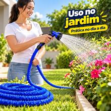 Mangueira de Jardim Expansível 30 Metros Azul com Esguicho Multifuncional, Leve e Compacta para Irrigação, Quintal e Limpeza - Azul - Visão 4