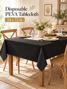 1/6/12pcs 54 X 72 Inch (137 X 183cm) Waterproof Oil-Proof PE Tablecloth, Pure Black Rectangular Tablecloth With Overhang, Suitable For Home Dining, Halloween, Christmas Eve, Christmas - Multicolor - View 8