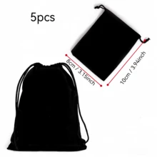 5pcs Drawstring Design Jewelry Storage Bags, Black Velvet Jewelry Pouches, Suitable For Necklaces, Earrings And Other Jewelry - B-Black - View 9