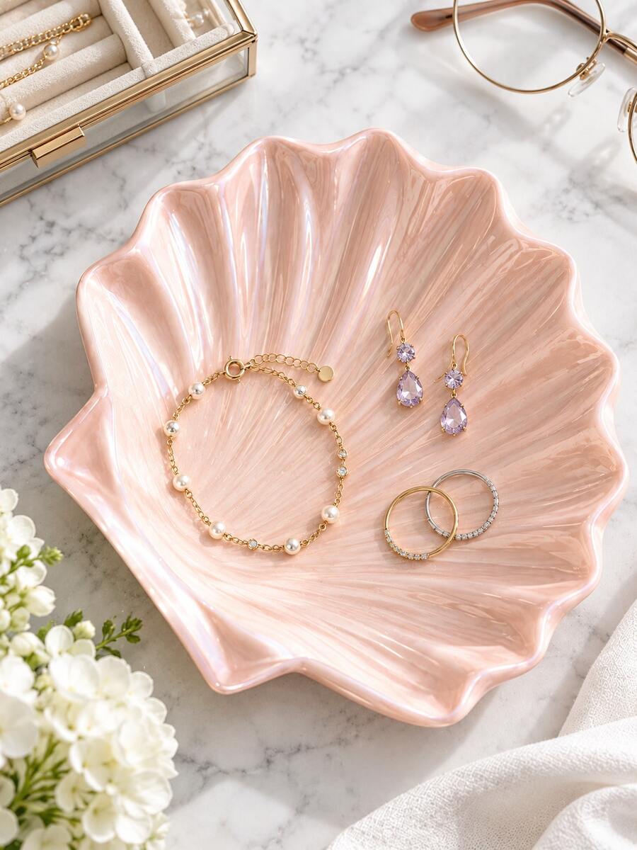 3-Piece Luxury Shell Jewelry Tray Set, Wavy Edge Design, Women's Jewelry Storage Dish, Suitable For Rings, Bracelets, Earrings, Ideal For Vanity, Bedroom, Desktop And Living Room Space Decoration, Exquisite Jewelry Storage Box, Small Accessory Tray, Ring Tray, Decorative Item - Multicolor - View 1