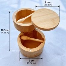 Acacia Wood Salt Cellar With Built-In Spoon, Dust-Proof; Elegant Kitchen Salt Container With Rotating Magnetic Lid, Suitable For Storing Pepper, Spices, Bath Salts, Sea Salt, Etc., 6oz - Khaki - View 11
