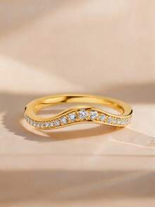 2pcs/Set 18K Gold Plated Women's Marquise Zirconia Stackable Ring Set, Luxury Wave Band, Suitable For Daily Wear, Party Decoration And Holiday Gift - Yellow Gold - View 10