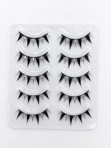 5 Pairs Pointed Cartoon Style False Eyelashes, Transparent Stem, Cosplay Long False Eyelashes 10-13mm - Black - View 8