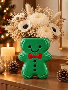 1pc Gingerbread Man Vase, Christmas Cute Cartoon Flower Vase, Tabletop Holiday Decor Ornament, 3 Colors Available - Gingerbread Man Vase - View 10