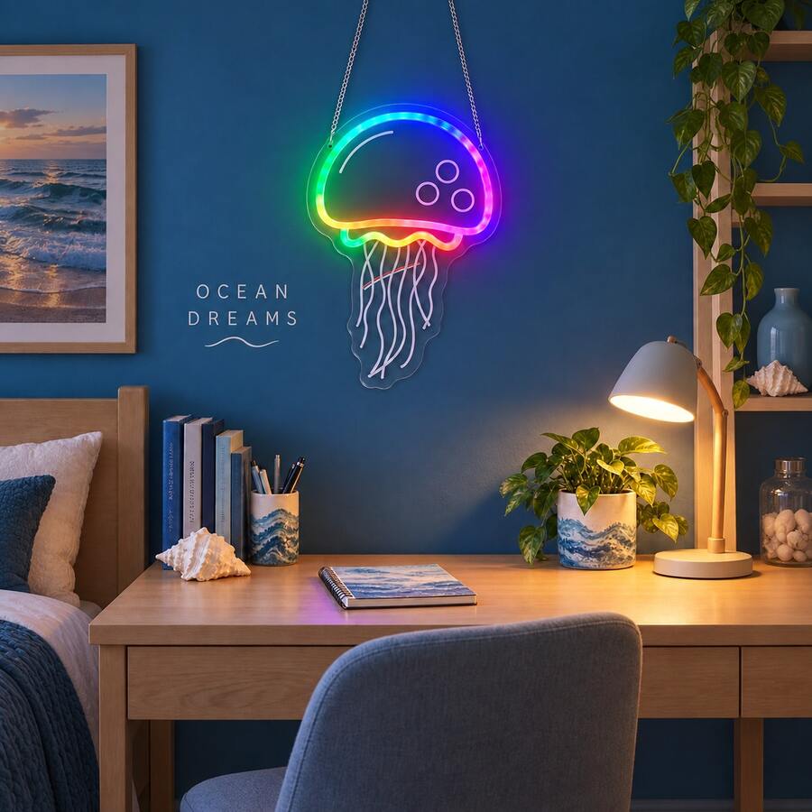 1-Piece Colorful Jellyfish Neon Sign With Hanging Chain, Clear PS ...