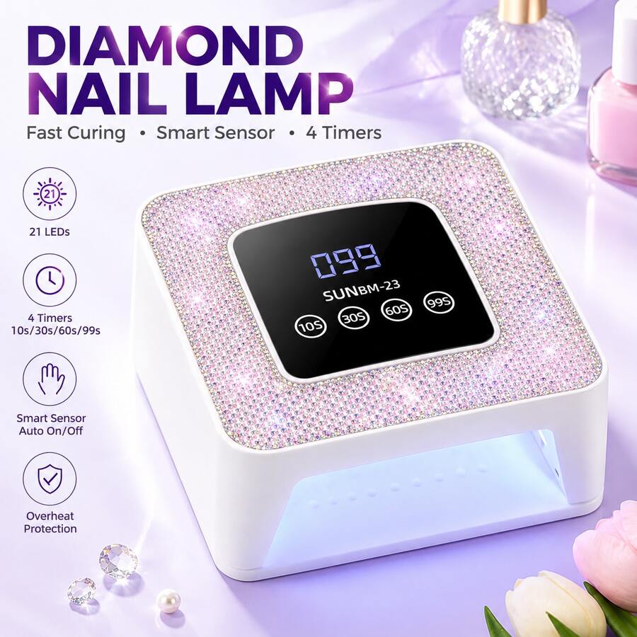 Sparkling Rhinestone Nail Dryer - Plug-In UV LED Gel Nail Lamp With 4 Timers And Auto Sensor, Adorable Shiny Design, Professional Nail Lamp Suitable For Women