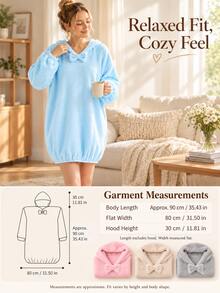 1pc Plush Fleece Bathrobe, Soft Warm Comfortable Plus Size Loungewear, Women's Long Sleeve Hooded Sleepwear, Suitable For Home Bedroom After Bath SPA Leisure Wear, Cold Mornings, Autumn/Winter - Multicolor - View 5