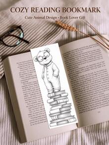 黑白線條圖案書籤，卡通動物睡衣派對圖案，DIY書籤，手繪著色書籤，裝飾書頁，為書頁增添色彩，精緻不重複書籤，創意美學書籤，藝術插畫，適合教師、讀者和書迷，完美作為禮物、派對伴手禮、生日禮物 - 彩色 - 查看 3