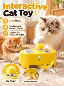 Interactive Cat Toys For Indoor Cats, Whack-A-Mole Rechargeable Cat Toy With Feather, Automatic 3-In-1 Cat Toys With 3 Modes, 4 Holes Kitten Toy For Cats Entertainment - Multicolor - View 2