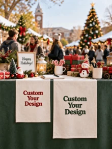 Personalized Christmas Embroidered Canvas Banner, Customizable With Your Logo And Text, Suitable For Room Decor, Home Decor, Bar Tablecloth, Market, Craft Fair And Small Business Brand Promotion, Fashionable And Beautiful, Perfect As Birthday Gift, Holiday Gift, Christmas Gift - Multicolor - View 1