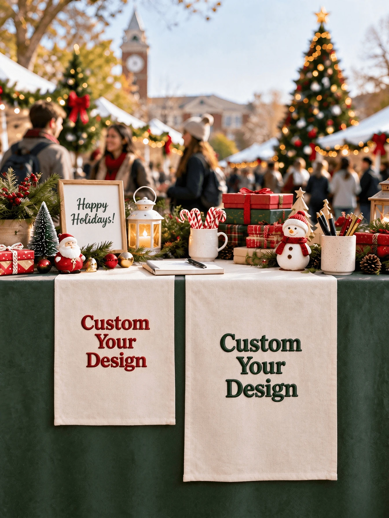 Personalized Christmas Embroidered Canvas Banner, Customizable With Your Logo And Text, Suitable For Room Decor, Home Decor, Bar Tablecloth, Market, Craft Fair And Small Business Brand Promotion, Fashionable And Beautiful, Perfect As Birthday Gift, Holiday Gift, Christmas Gift - Multicolor - View 1