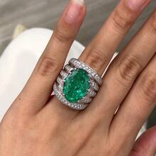1pc Luxury Oval Paraiba Green Large Diamond Multi-Layer Wide Band Ring, Heavy Embellished Full Rhinestone Exaggerated Banquet Accessory, Women's Ring, Engagement Gift Jewelry - White and Green - View 7