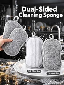 3/5pcs Double-Sided Multi-Function Scrubbing Sponge, Scratch-Resistant Dishwashing Sponge, Reusable Microfiber Sponge, Efficient Cleaning For Tableware, High-Density Inner Core, Kitchen Cleaning Tool - Multicolor - View 4