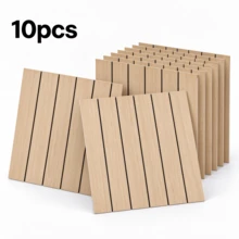 10pcs 30x30cm 3D Stereoscopic Wood Grain Grille Wall Sticker/Ceiling Sticker, Self-Adhesive Imitation Wood Lattice Vinyl Wall Panel, Waterproof Thickened Grid Panel, Sound Insulation, Suitable For All Indoor Spaces - C - View 13