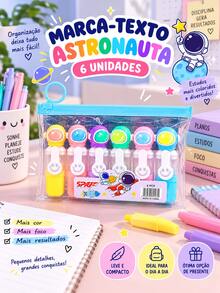 MARCA-TEXTO PANDA OU ASTRONAUTA 6 UNIDADES CORES SORTIDAS PAPELARIA CRIATIVA PARA ESCOLA ESTUDOS CADERNO PLANNER E PRESENTE - MARCA TEXTO ASTRONAUTA - Visão 5