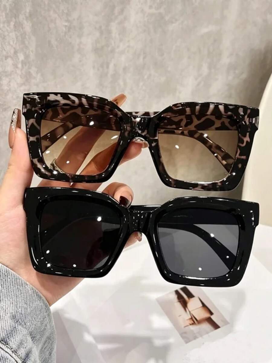 2 Pairs Women's Plastic Oversized Square Bohemian Fashion Glasses Combo ...