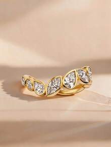 3pcs/Set 18K Gold Plated Luxury Marquise Main Stone Gemstone Ring, Round Side Stone Ring, Wave Eternity Ring, Exquisite Holiday Party Gift For Women - Yellow Gold - View 9