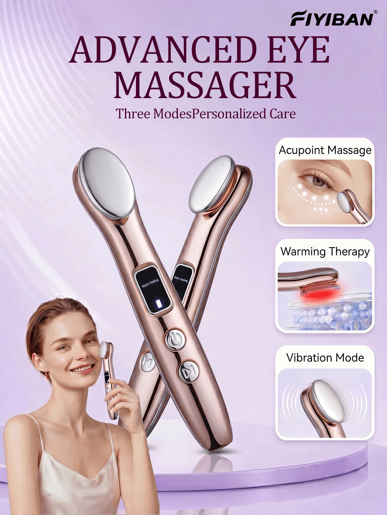 FIYIBAN 1pc Electric Eye Massager With Heat Function And Multi-Level Adjustment, Reduces Dark Circles And Puffiness, Constant Temperature Soothing Eye Care, Gentle Vibration, Suitable For Gifts - Multicolor - View 1