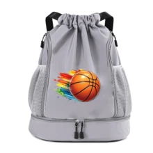 1pc Colorful Splatter Basketball Print Drawstring Backpack, Street Graffiti Style Contrast Color Art Pattern, Street Basketball Half-Court 3v3 Dunking Dribbling Outdoor Court Game Training Jersey Knee Pads Independent Shoe Compartment For Sneakers, Front Pocket For Earphones, Inner Divider Bag For Organized Storage, Side Mesh Pocket For Water Bottle, Can Fit Basketball, Commute School Gym Backpack - Go Light Sports Backpack - View 5