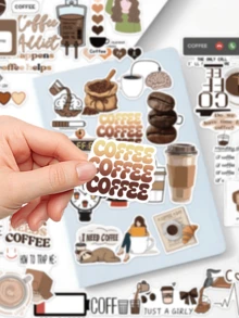 50Pcs Coffee Addict Stickers, Vintage Coffee Quote Design, Suitable For Laptops, Water Bottles, Skateboards, Tablets, Scrapbooks, Phone Cases, Ideal For DIY & Gifts For Coffee Lovers - Multicolor - View 6