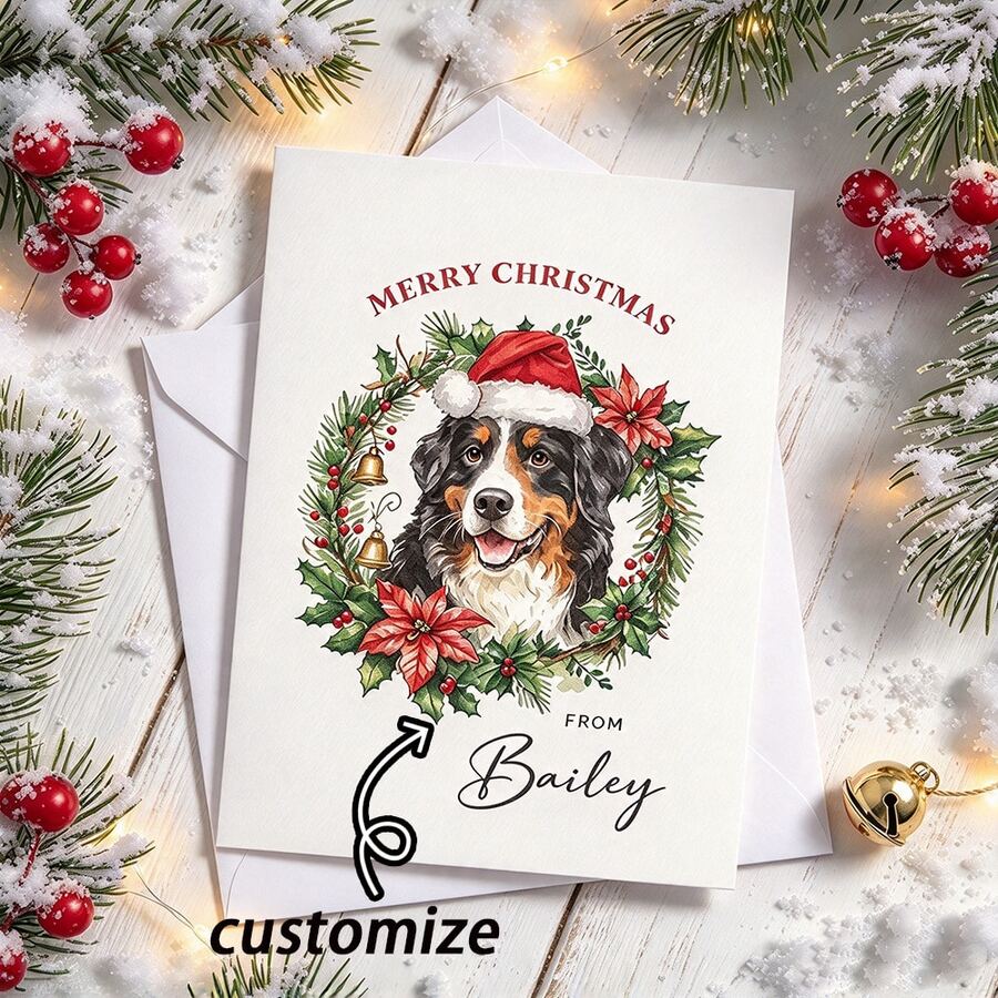 Customized Christmas Card With Pet Portrait, Personalized Dog Card, Personalized Card Customization, Thank You Card, Cat Birthday Card - Pet Greeting Card - View 1