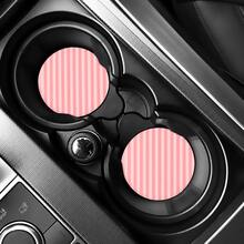 2PCS Pink Striped Car Cup Holder Coasters, Round Drink Holder Inserts With Two-Tone Vertical Stripe Pattern, Decorative Accessories For Auto Interiors - Pink Stripes - View 3