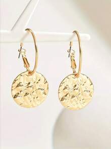 2pcs Fashion Geometric Round Hammered Texture Earrings, Minimalist Cute Design, Perfect Gift For Mother's Day, Graduation, Back To School, Teacher's Day, Jewelry Accessories - Yellow Gold - View 2