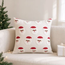 FAUNUS 1pc Santa Claus Embroidery Throw Pillow Cover, Christmas Decorative Cushion Case, Soft Textured Square Pillowcase For Sofa Living Room Home Xmas Decor, No Pillow Insert - Multicolor - View 3