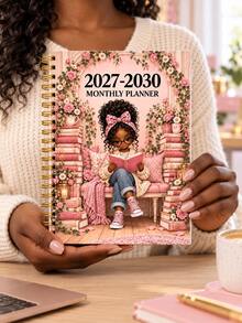 Sổ kế hoạch tháng 4 năm 2027-2030, sổ lò xo họa tiết hoa đọc sách tóc xoăn phong cách vintage, bìa chống nước 48 tháng, sổ kế hoạch 208 tuần/tháng, phù hợp cho công việc và gia đình, đồ dùng tựu trường, phụ kiện bàn làm việc văn phòng và vật dụng thiết yếu cho gia đình - A - Xem 4