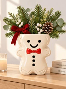 1 Piece Cute Cartoon Gingerbread Man Shaped Vase, 3D Embossed Detail Decorative Flower Holder For Christmas Tabletop Home Decor - Gingerbread Man - View 5