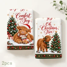2/4/6/8 Pcs Scottish Highland Cow & Christmas Tree Tea Towels, Rustic Rectangular Kitchen Towels With Red Decor, Gold Bells And Comfort And Joy Lettering, Christmas Kitchen Accessories, Holiday Home Decor & Hostess Gift - Multicolor - View 13