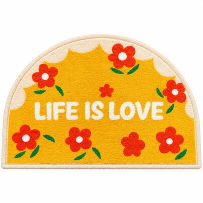 Tapete De Baño o Recamara Kawaii Antideslizante Floral Pastel Con Frases Positivas, Alfombra Decorativa Para Baño Y Recámara, Diseño Aesthetic Para Hogar