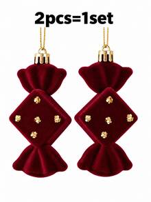 2pcs=1set Christmas Candy Cane Hanging Decor, Christmas Tree Decoration, Window Display, Nordic Style Red Flocked Candy Pendant - Multiple Styles - View 13