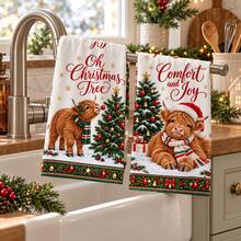 2/4/6/8 Pcs Scottish Highland Cow & Christmas Tree Tea Towels, Rustic Rectangular Kitchen Towels With Red Decor, Gold Bells And Comfort And Joy Lettering, Christmas Kitchen Accessories, Holiday Home Decor & Hostess Gift - Multicolor - View 5