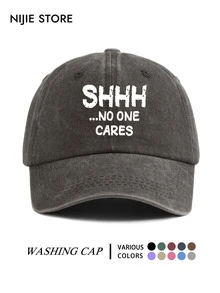 1pc Vintage Washed Distressed Baseball Cap SHHH NO ONE CARES Funny English Print Soft Top Duck Bill Hat Unisex Casual Cap - A - View 10