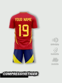 2pcs/Set Customized Spain Football Team Jersey Set - Yamal Personalized Name & Number Print, Quick-Dry Moisture-Wicking Short Sleeve T-Shirt + Shorts, Football Team Style Sports Gift, World Cup 2026 Soccer Kit - Red - View 2