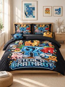 3-Piece Set Building Block Style Fashion Digital Six Seven Print Duvet Cover Set, Includes 1 Duvet Cover And 2 Pillowcases, No Insert, Soft And Comfortable Bedding, Polyester Fabric, Suitable For Indoor Decor, Home Goods, All Seasons - 6697+SJT+K - View 8