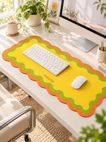 Desk Mat For Keyboard And Mouse, 80 X 35 Cm Large Extended Mouse Pad, Colorful Wavy Edges With Contrasting Scalloped Border, Easy-Clean Textured Surface, Desktop Protector For Home Office, Study And Gaming, Aesthetic Computer Desk Accessories - View 4