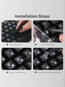 Russian Keyboard Sticker Set, Cyrillic Alphabet Keyboard Replacement Sticker, Cleaning Brush, Cleaning Cloth, Tweezers, Peeling Transfer Film (Leaving Only Letters), Suitable For PC And Laptop Desktop Russian Alphabet Stickers, High Viscosity - Multicolor - View 3