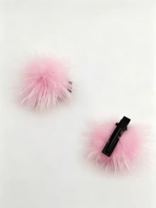 2 Packs Women's 4cm Solid Color Mink Fur Ball Hair Clips Suitable For Daily Use - Baby Pink - View 10